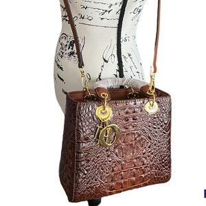 NEW Coffee/Brown reptile skin leather Shoulder Bag